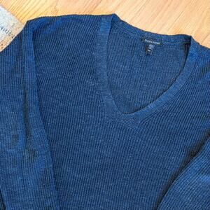 EILEEN FISHER 100% Organic Linen V-neck Sweater Drop Shoulder Size M Blue